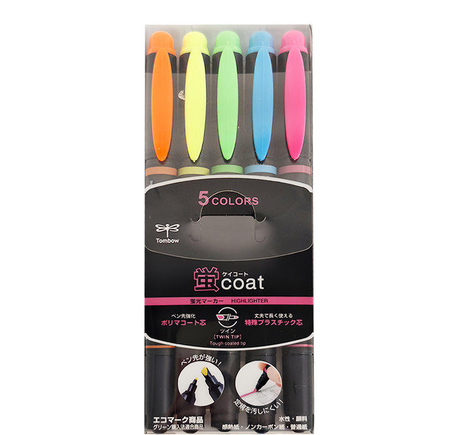 Tombow 蜻蜓牌 螢coat 雙頭螢光筆 WA-TC5C, 多色, 5支