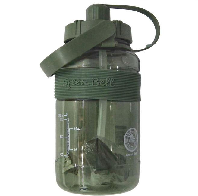 Green Bell 綠貝 精選彈跳吸管太空壺 附背帶, 綠色, 1.5L, 1個