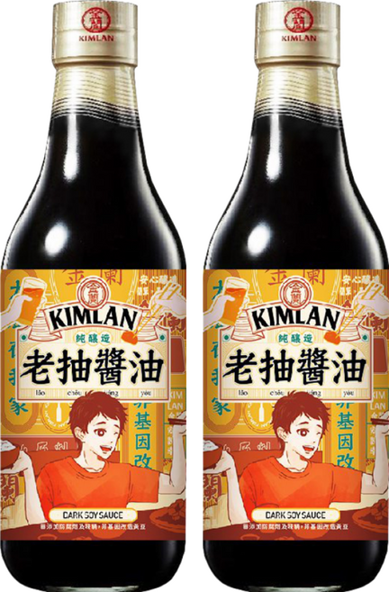 KIMLAN 金蘭 老抽醬油 適用於紅燒、燜煮 可調拌蒸魚、海鮮, 590ml, 2瓶