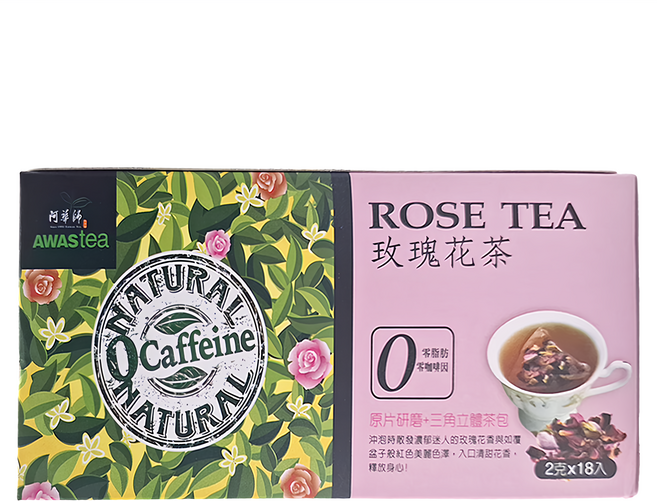 AWAStea 阿華師 零咖啡因玫瑰花茶 原片研磨三角立體茶包, 2g, 18包, 1盒