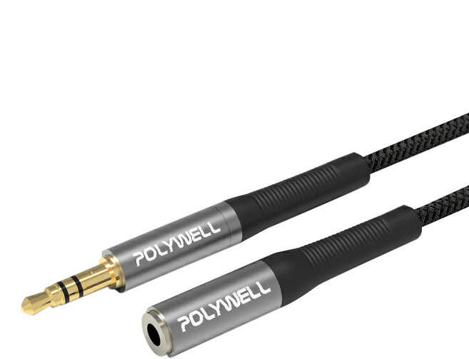 POLYWELL 寶利威爾 公對母 立體聲音源延長 PW15-W52-B125, 黑色, 1條