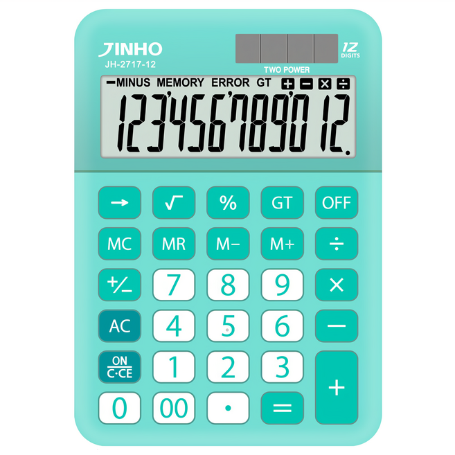 JINHO 京禾 12位元計算機 JH-2717-12 圓弧形 高彈性 人性化按鍵, 綠色, 1個