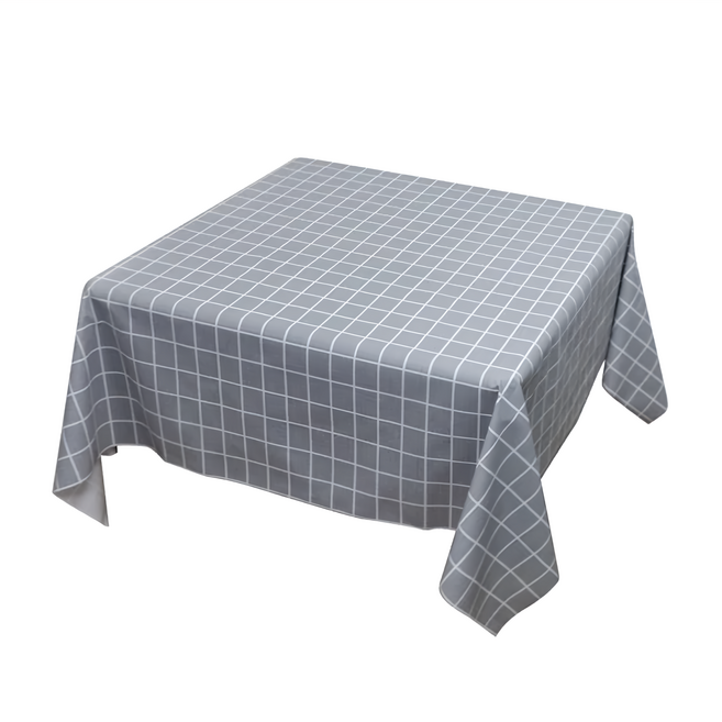LASSLEY 蕾絲妮 日式防水桌巾, 灰格, 135 x 135cm, 1條