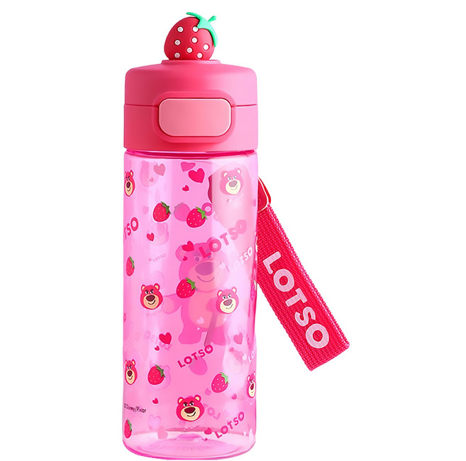 優貝選 迪士尼萌趣小公仔直飲式便攜運動水壺, 1個, 530ml, 草莓熊 粉色