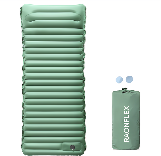 라온플렉스 캠핑 에어매트 백패킹 두꺼운 10cm 자충매트 여행용 차박 비박 나들이 야외 발펌프 에어베드 야전침대 휴대용 1인용 경량 이너텐트 매트리스, 카키