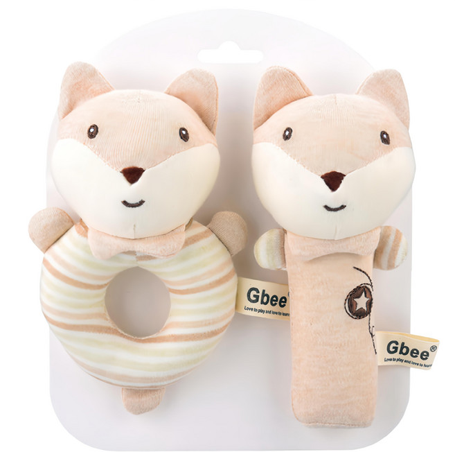 Gbee 搖鈴手抓棒 2個, 彩棉狐狸 淺橘色, 1組