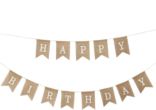 生日快樂魚尾拉旗 DIY組裝 13*18公分, 1個, 麻布