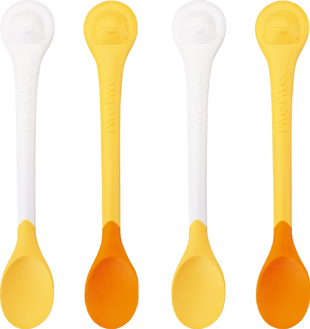 PiYOPiYO 黃色小鴨 雙色安全湯匙組 長柄設計 柔軟TPR塑膠材質, 黃色+白色, 2組