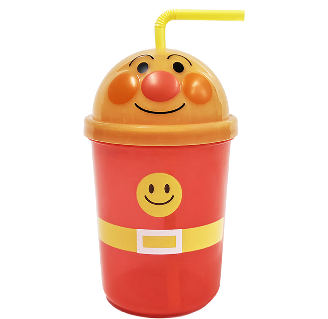 LEC 轉蓋吸管杯 300ml, 麵包超人 紅色 + 黃色 + 淺棕色, 1個