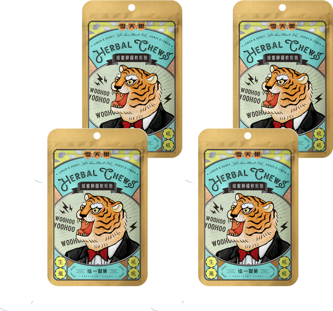 PRESIDENT CANDY 統一製菓 雪天果 蜂蜜檸檬軟喉糖, 60g, 4包
