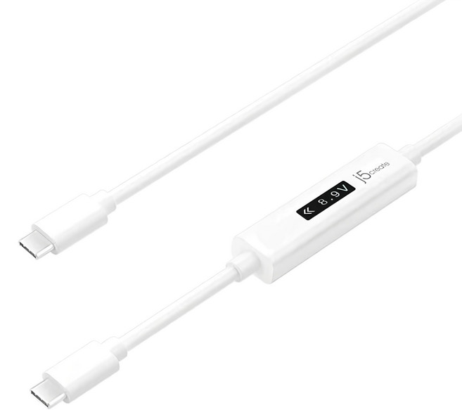 j5create 凱捷國際 USB-C to USB-C 2.0充電傳輸線內嵌OLED動態螢幕顯示 JUCP14, 1.2m, 1條, 白色
