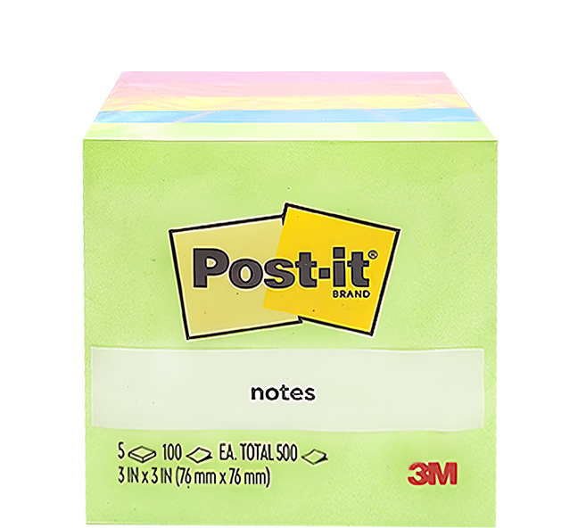 3M Post-it 利貼 可再貼便條紙紙磚, 黃色 + 綠色 + 藍色 + 粉色 + 紫色, 500張, 1組