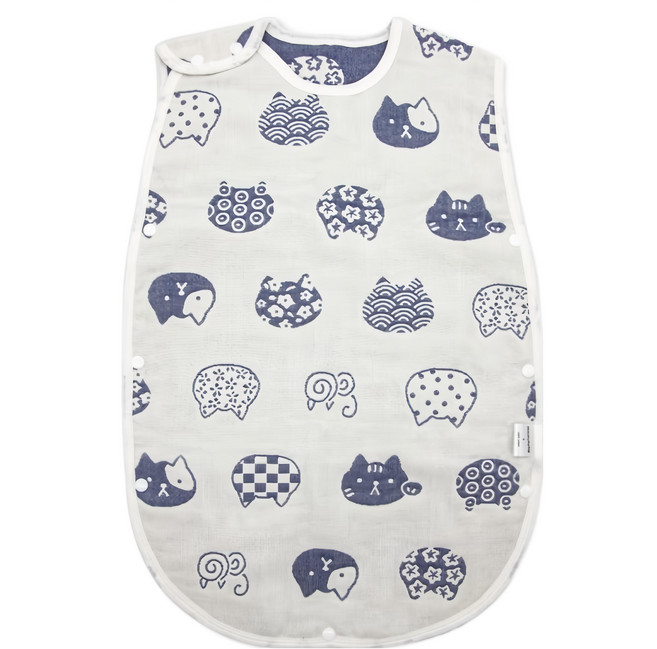 OhBabyLying 讓寶寶躺躺 六層紗防踢被, 灰藍喵喵