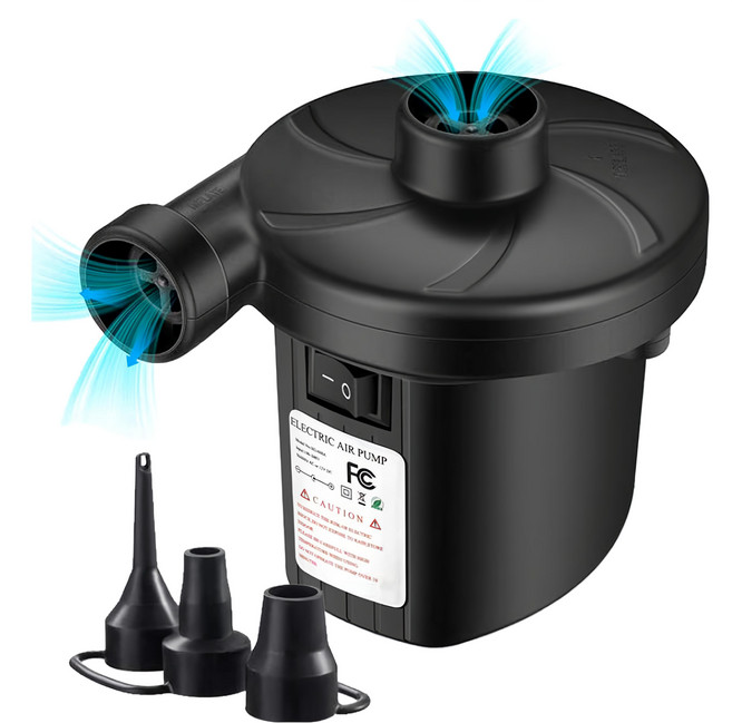 AHOYE 充氣+洩氣 電動充氣幫浦 (車充+電源供電), 1個, 黑色