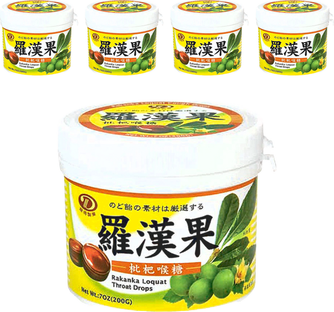 綠得製菓 羅漢果琵琶喉糖罐, 200g, 5罐