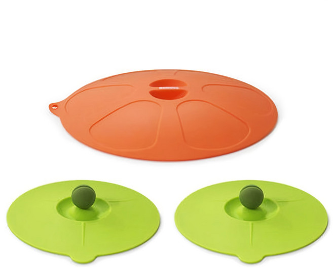 BERiNG 矽膠兩用鍋蓋套裝 1 個鍋蓋 (22cm)+2 個碗蓋 (14cm), 橘色 + 綠色, 1組