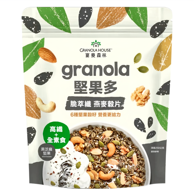 GRANOLA HOUSE 宴麥森林 堅果多 脆萃纖燕麥穀片 黑芝麻堅果, 250g, 1包