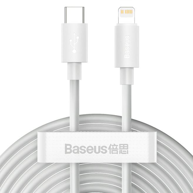 Baseus 倍思 Type-C to iPhone 智簡套裝充電傳輸線 PD 20W, 2條, 白色, 1.5m