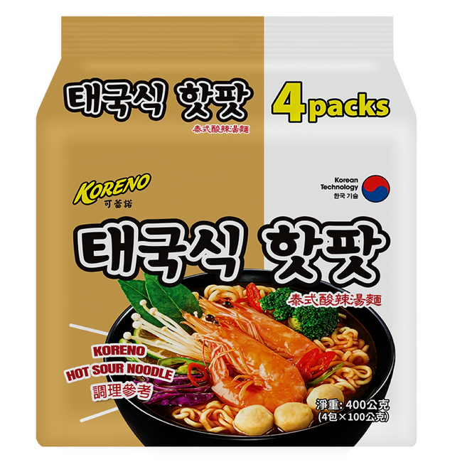 KORENO 可蕾諾 泰式酸辣湯麵 100g, 4包