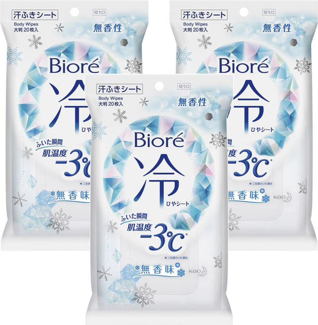 Biore 蜜妮 爽身粉濕巾 涼感3°C 無香, 1入, 3包