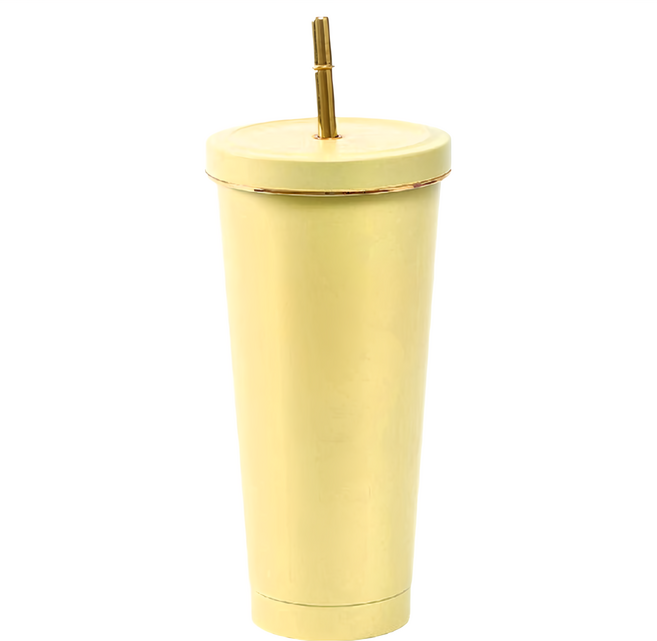 750ml 不銹鋼吸管杯 車載設計, 布丁黃, 1個
