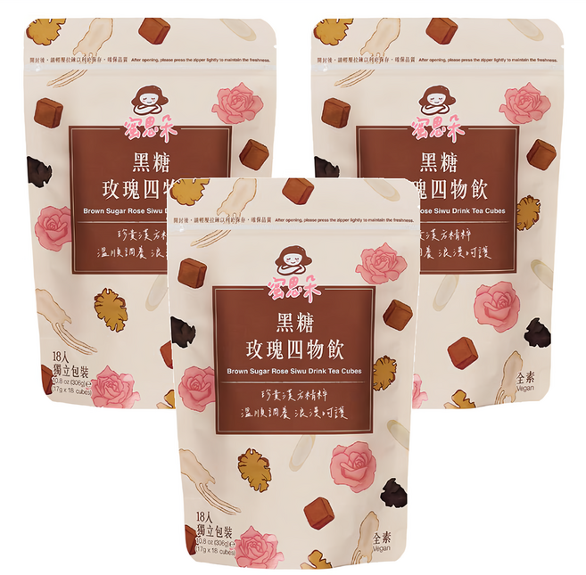 Medolly 蜜思朵 黑糖玫瑰四物飲 獨立包裝 方便攜帶, 17g, 18個, 3袋