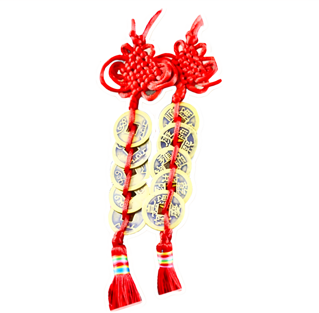 馥瑰馨盛 正宗五帝錢掛件 Set 2件 總長約30cm 招財化煞, 銅色 + 紅色, 1組