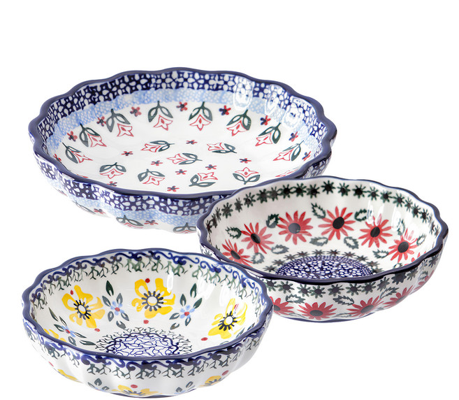 MAISON OBJET 波蘭陶花卉配菜碗3件組, 1組, 藏紅花 + 黃三色堇