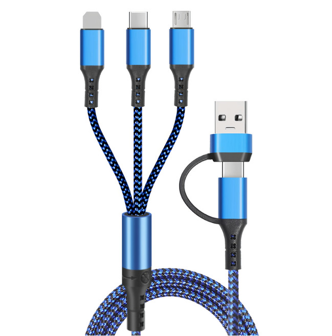 5合1多功能編織充電數據傳輸線 116P, 1個, 藍色, 1.2m