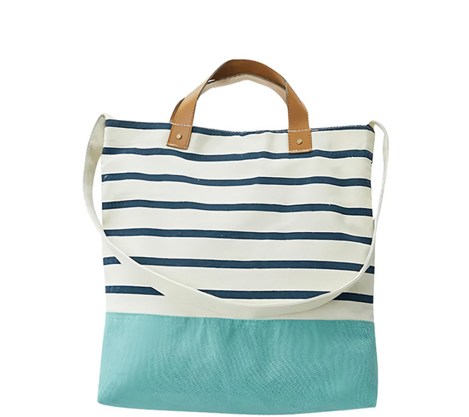 E.City 文青條紋帆布購物收納袋