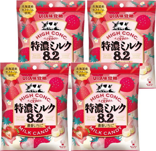 UHA 味覺糖 特濃牛奶糖 草莓味, 58g, 4包