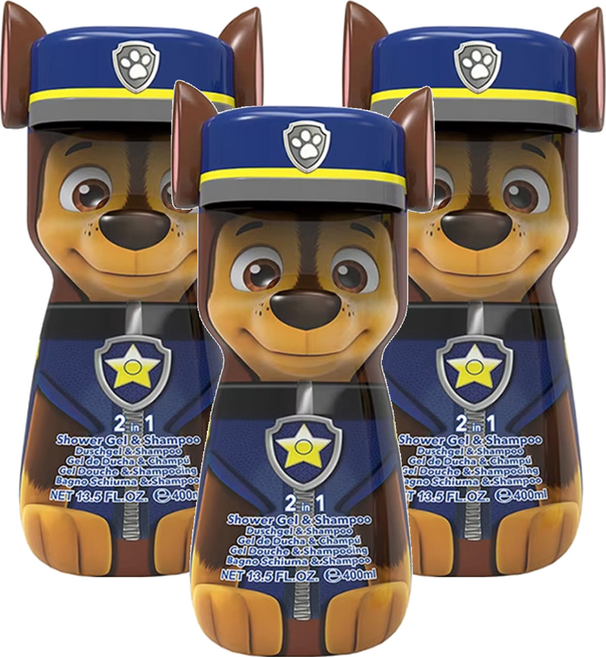 AIR-VAL Paw Patrol 汪汪隊警察阿奇 2合1沐浴洗髮精 前味(椰子&萊姆) 中味(甜桃&柑橘&鈴蘭百合) 後味(奶油&木材), 400ml, 3瓶