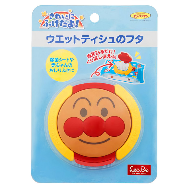 Lec.Be 大臉造型濕紙巾盒蓋 88 x 8mm, ANPANMAN 麵包超人 紅色, 1個