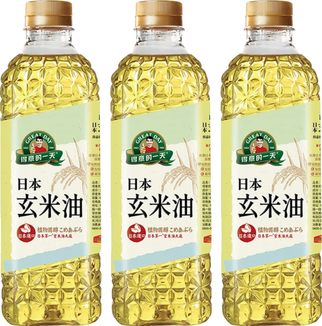 得意的一天 日本玄米油 日本玄米油大廠 高溫烹調適用, 600ml, 3瓶