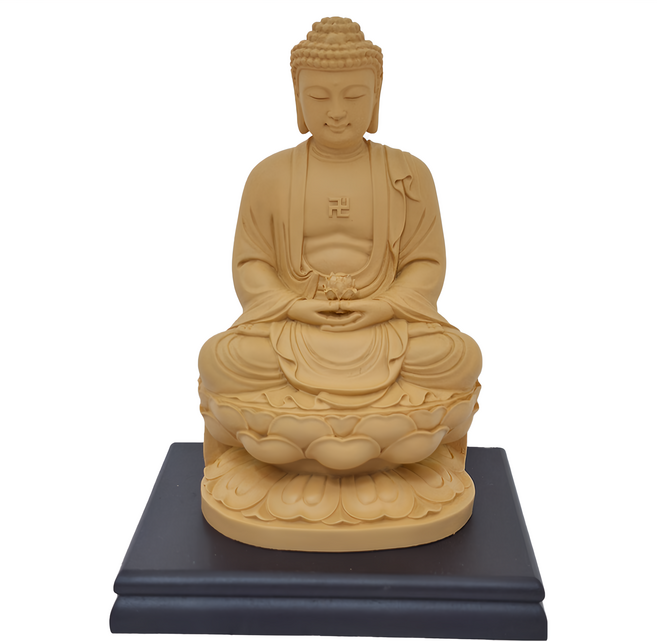 養慧軒 金剛砂陶土精雕佛像 阿彌陀佛 含底座 木色, 1個