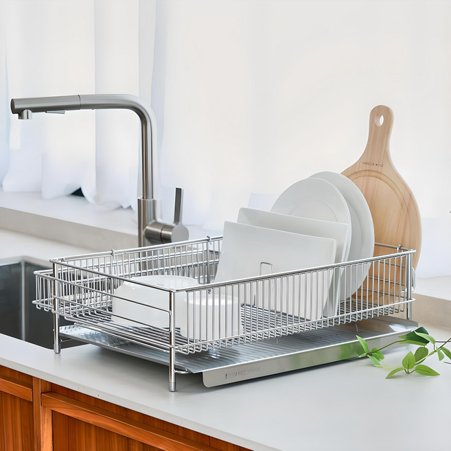 Gonggam Store 全不鏽鋼304自動排水碗盤瀝水架, 1個, 1層, 銀色