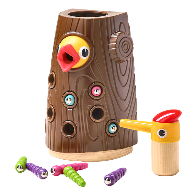 TOPBRIGHT 特寶兒 啄木鳥抓蟲遊戲組 仿真造型 強力吸磁 親子互動玩具 24月+, 1組, 多色