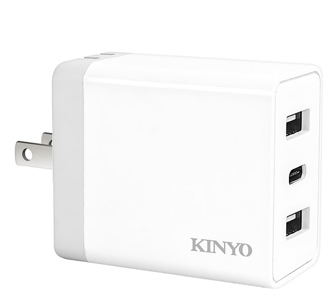 Kinyo 雙USB + Type-C 充電器 55 x 45 x 27mm 60g, 白色, 1個