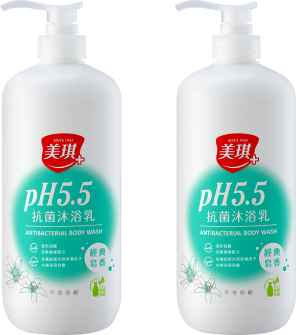 美琪 PH5.5 抗菌沐浴乳 經典皂香 不含皂鹼, 1L, 2瓶