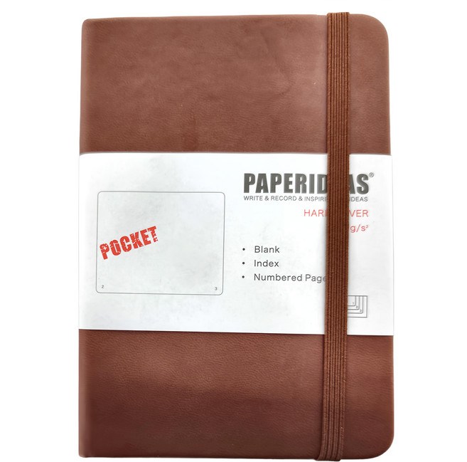 PAPERIDEAS A6 硬皮筆記本 空白內頁 188頁 含索引頁和頁碼, 棕色, 1本