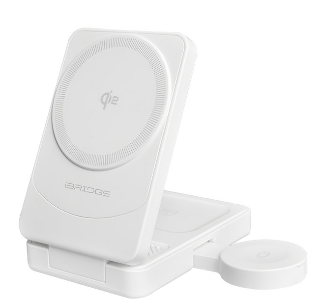 iBRIDGE 急速 Qi2 三合一無線折疊充電器, 白色, 1個