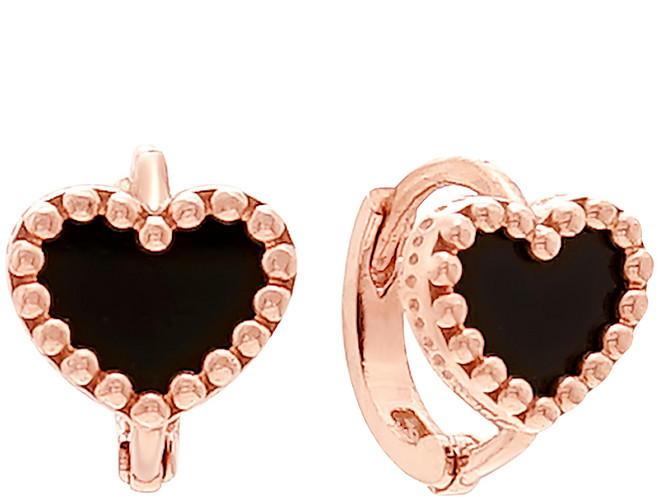 SEMI JEWELRY 女款 14K 黑瑪瑙心形圓珠邊一觸式耳環