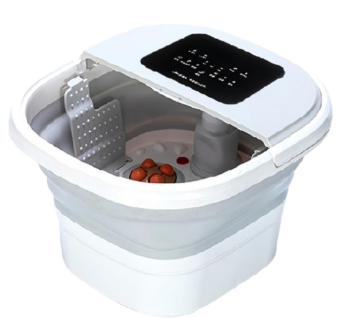 Smart bearing 智慧魔力 折疊遙控款電動按摩紅光熱敷足浴機 恆溫加熱 多種模式選擇, AM-2001, 白色