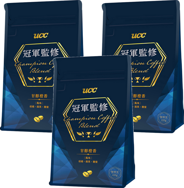 ucc 冠軍監修甘醇橙香咖啡豆, 咖啡豆(無研磨), 225g, 3包