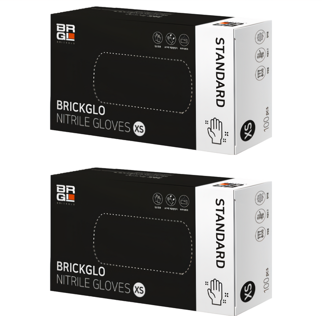 BRICKGLO 標準型合成橡膠手套 掌寬 76±4 mm 100入, 迷你 XS, 黑色, 2盒