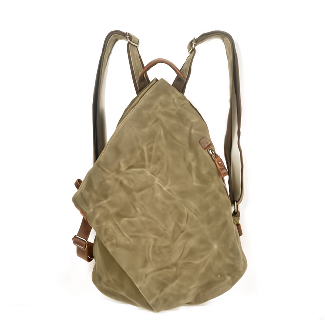 過蠟防潑水帆布配頭層瘋馬牛皮男士大容量雙肩後背登山包 男包 CLB13, 軍綠色