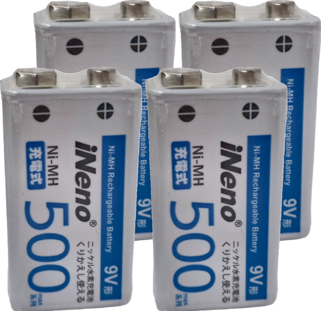 iNeno 艾耐諾 9V/500max鎳氫充電電池, 4個, 1入