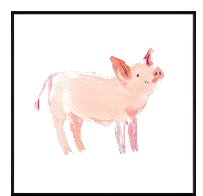 菠蘿選畫所 萌萌小豬 ANWP4407G 40 x 40cm 畫框 可愛動物裝飾畫, 金色