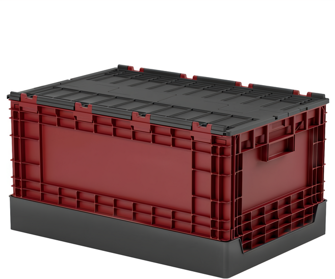 SHUTER 樹德 掀蓋式摺疊物流箱 FB-6040L, 黑色 + 紅色, 1個