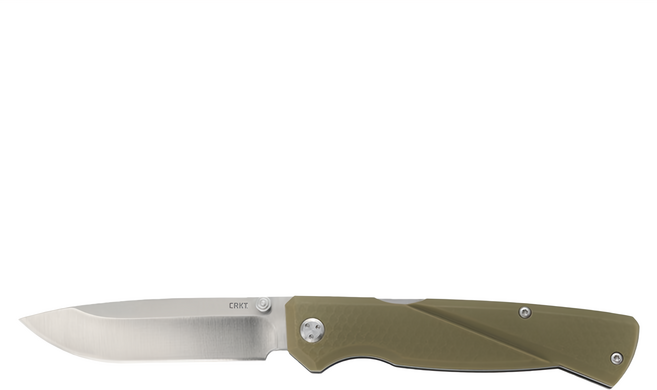 CRKT KOVA折刀 拋光亮面8Cr13MoV刀刃 鱗片壓紋GRN握柄 附背夾 露營刀具, 銀色 + 綠色, 1支